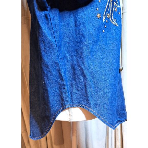Bingo Bingo Vintage Embroidered Denim Button Up Top Shoulder Pads Womens Sz 10p - Picture 6 of 11